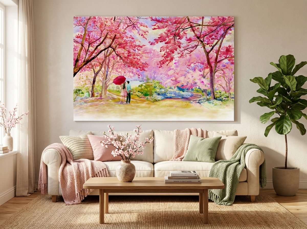 Romantic Watercolor Cherry Blossom Stroll