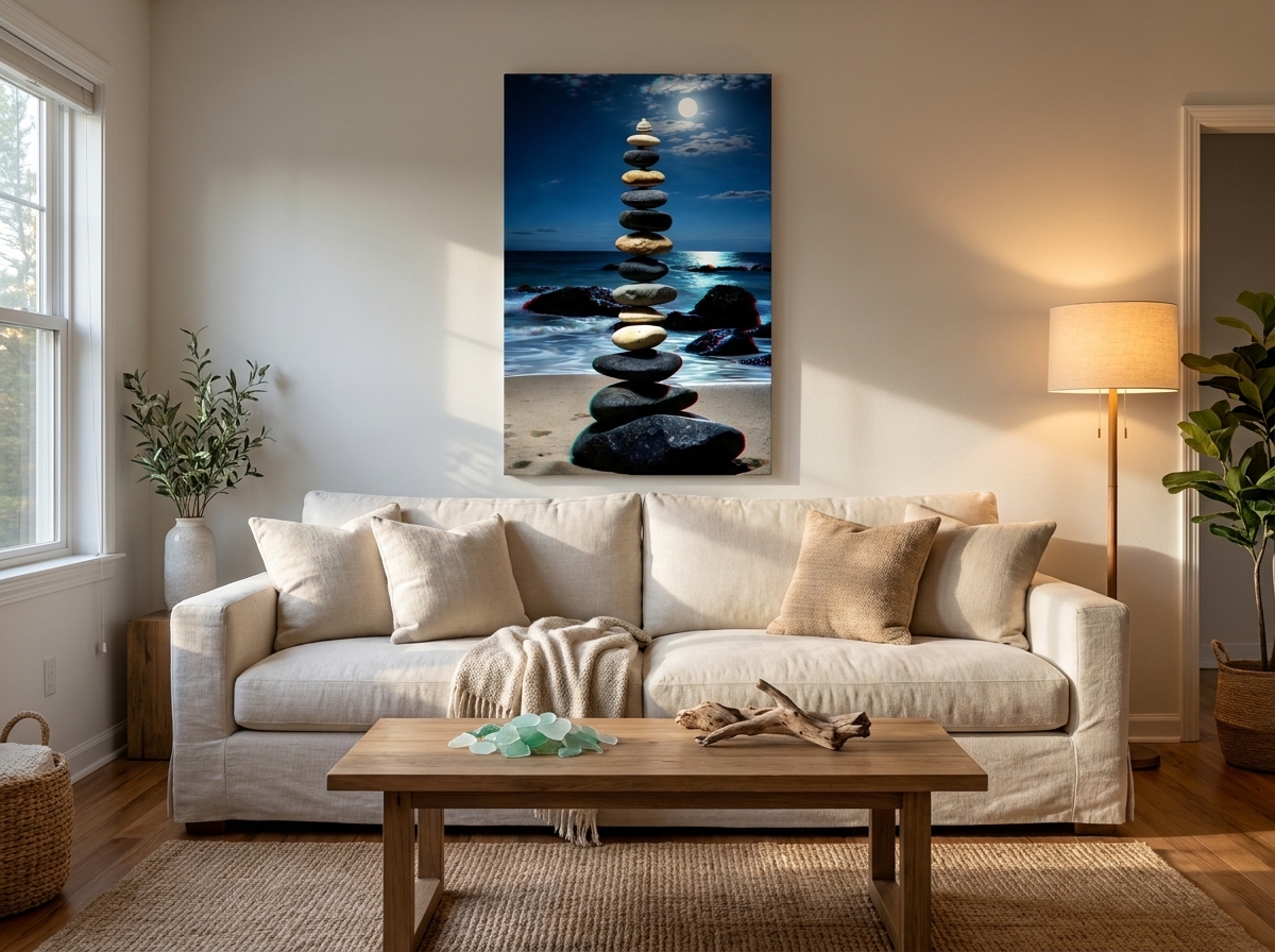 Serene Moonlight Rock Balancing