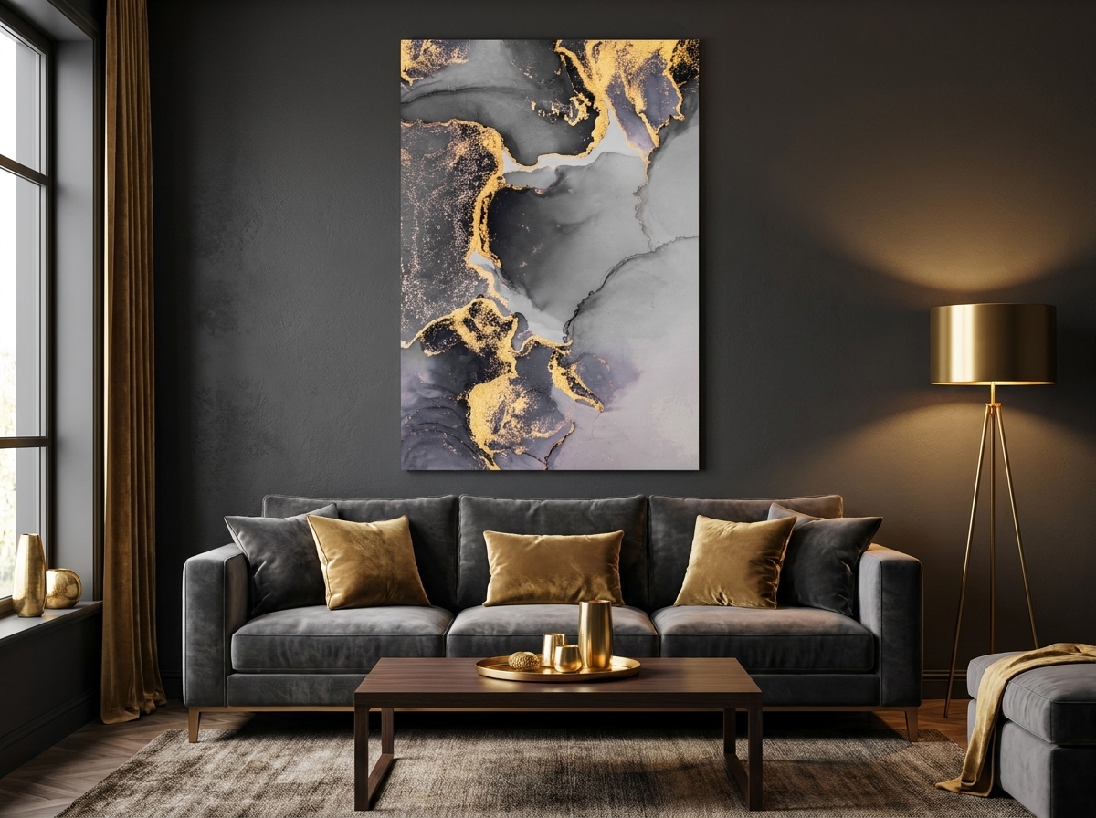 Abstract Black and Gold Fluid Art