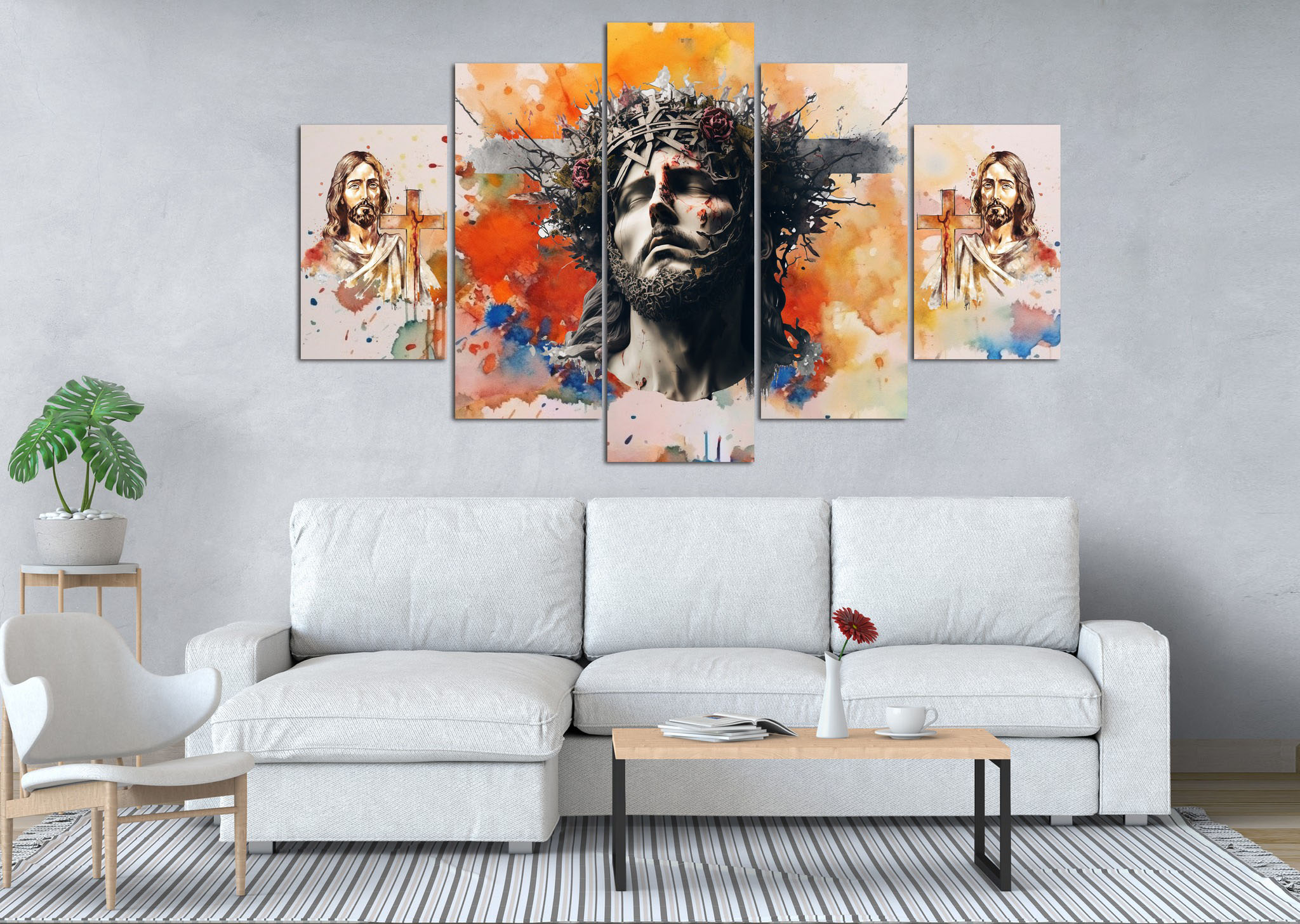 Crown of Thorns Jesus Christ Watercolor 5 Panel Canvas Wall Art