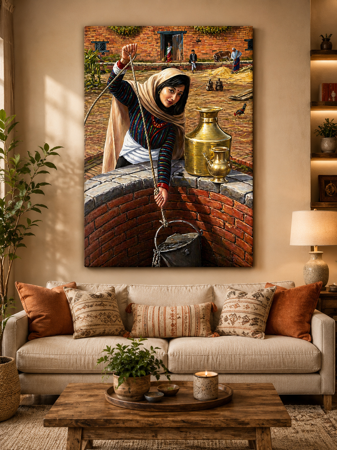 Traditional Village Well Canvas Art