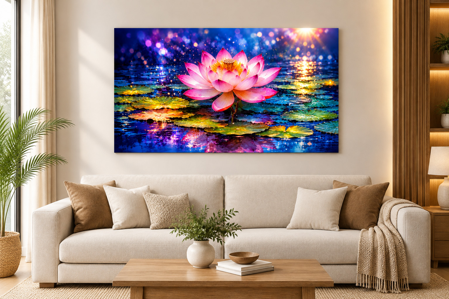 Radiant Pink Lotus Water Pond Single Panel Canvas Wall Art