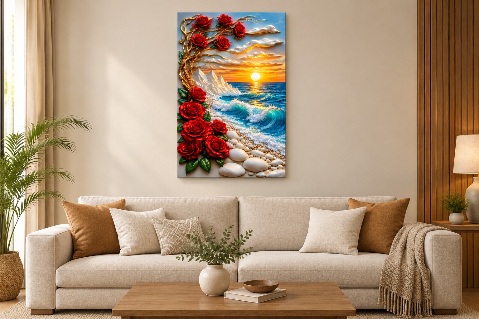 Red Roses by the Golden Sea Sunset