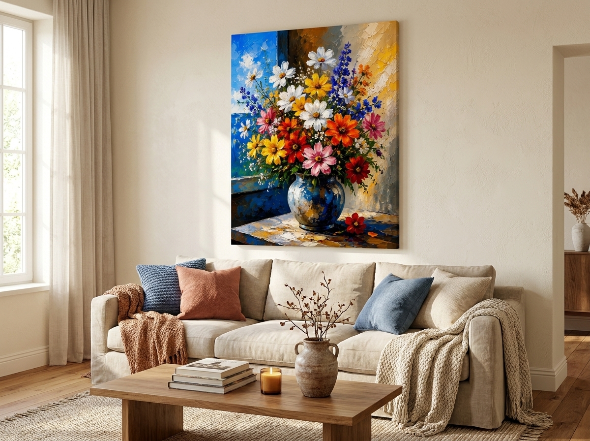 Impasto Floral Still Life by the Window