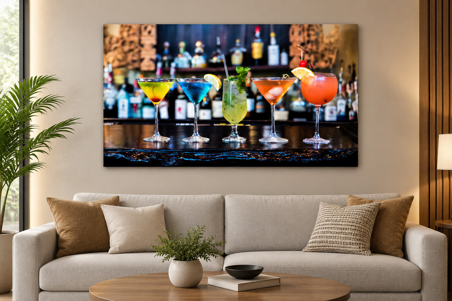 Vibrant Cocktail Array Lounge Bar Single Panel Canvas Wall Art