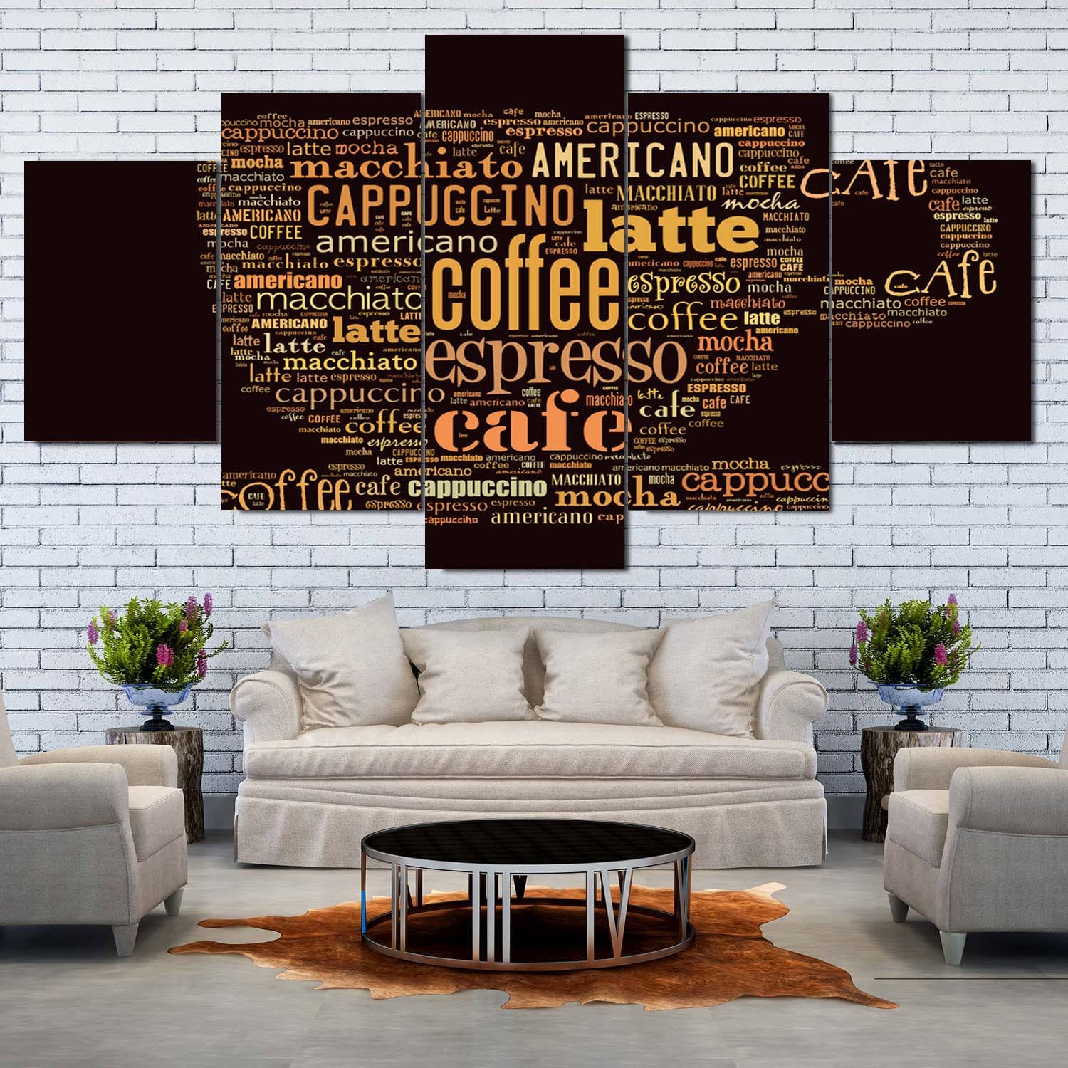 Dark Espresso Coffee Typography 5 Panel Canvas Wall Art