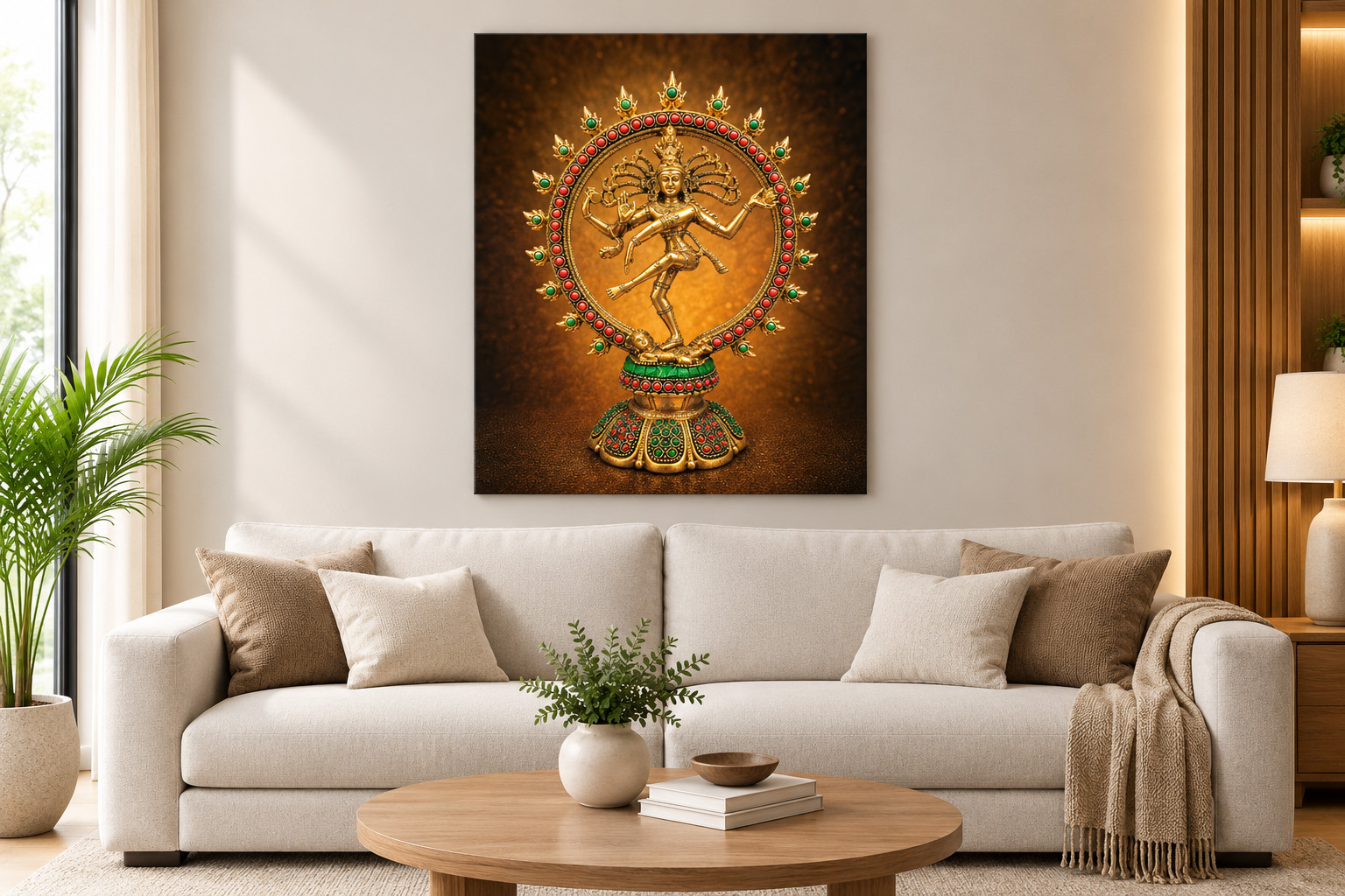 Sacred Brass Nataraja Lord Shiva Single Panel Canvas Wall Art