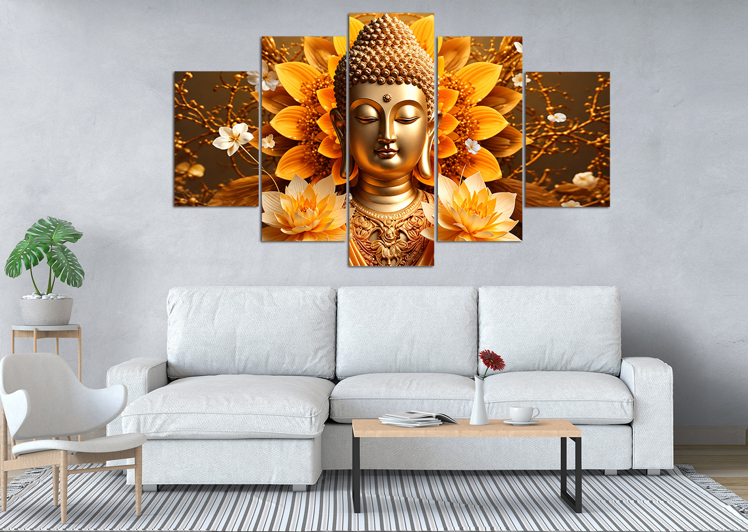 Golden Buddha Lotus Bloom Canvas Wall Art