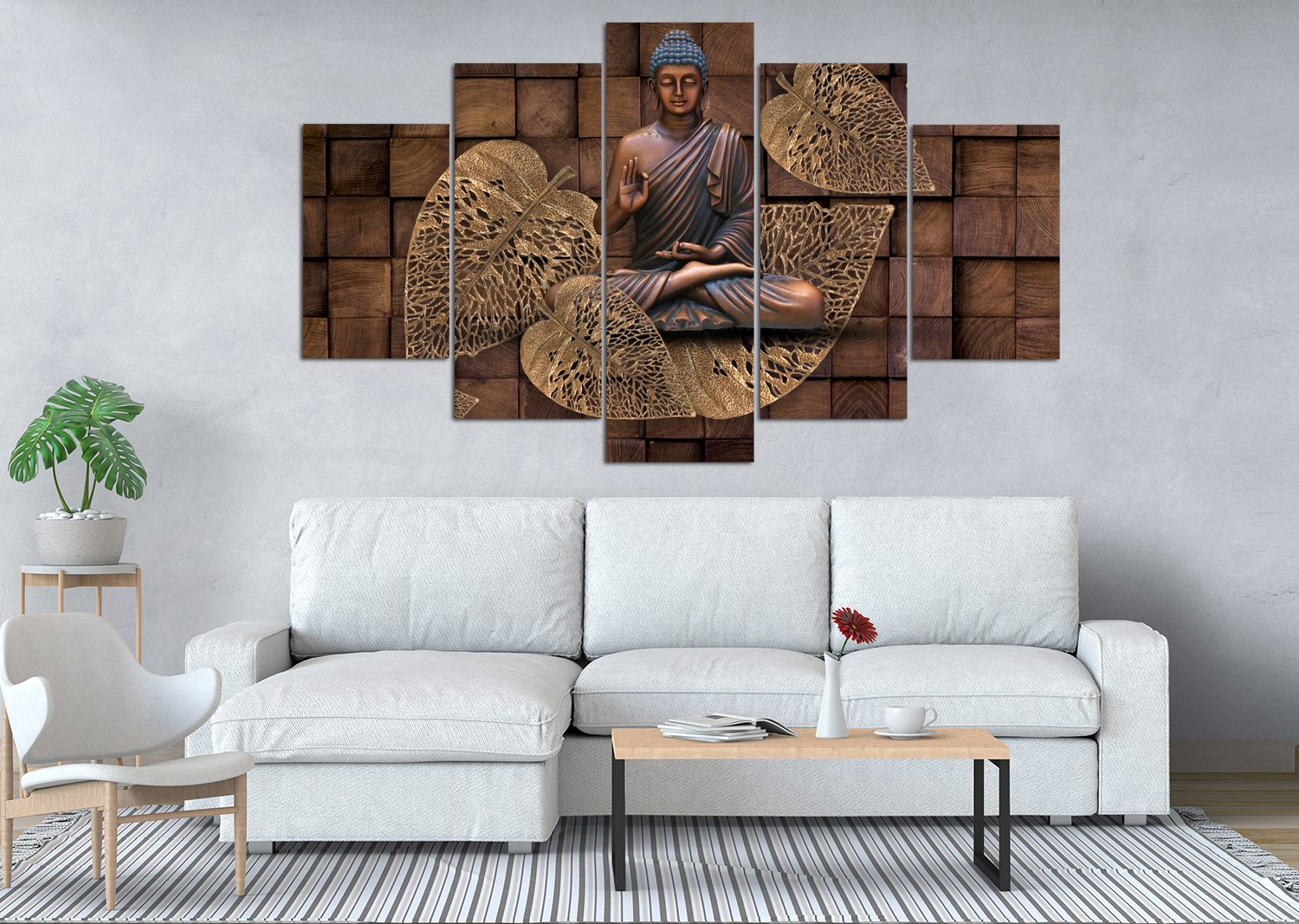 Meditating Buddha with Golden Leaves