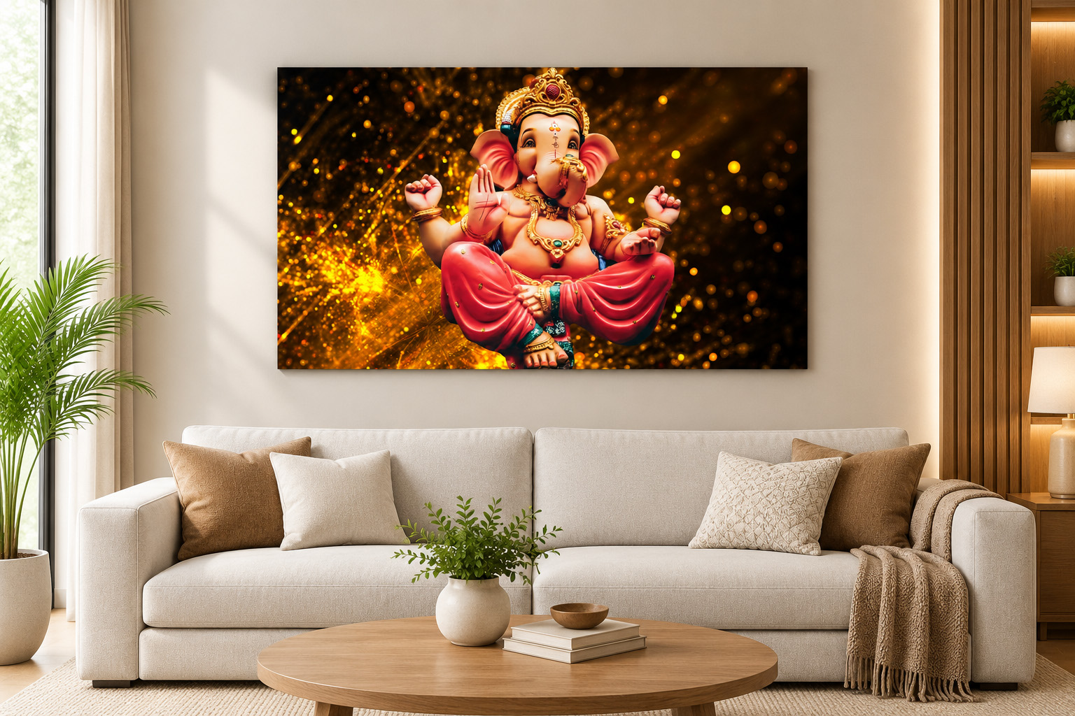 Golden Sparkle Bal Ganesh Single Panel Canvas Wall Art