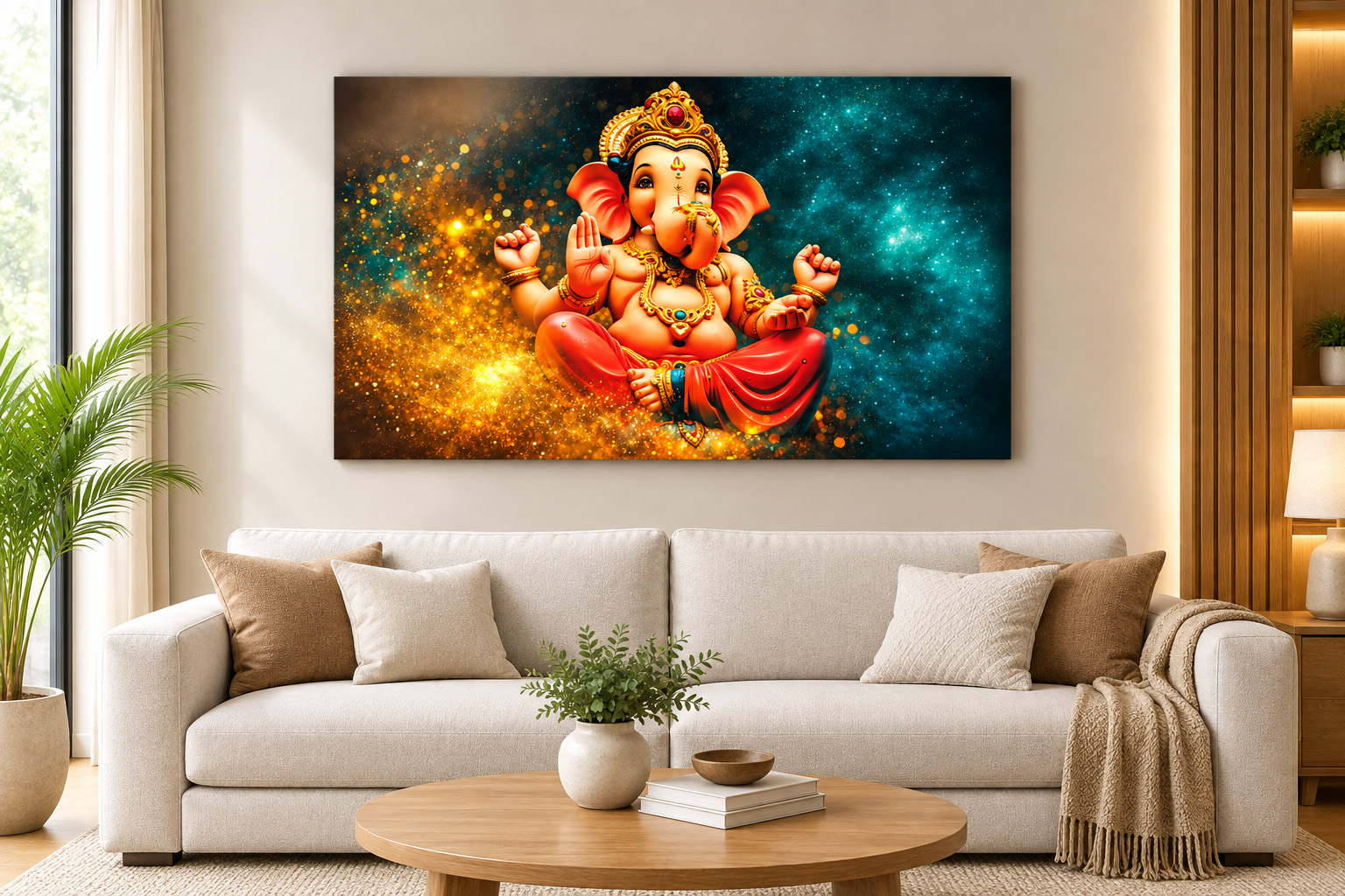 Celestial Golden Bal Ganesh Single Panel Canvas Wall Art