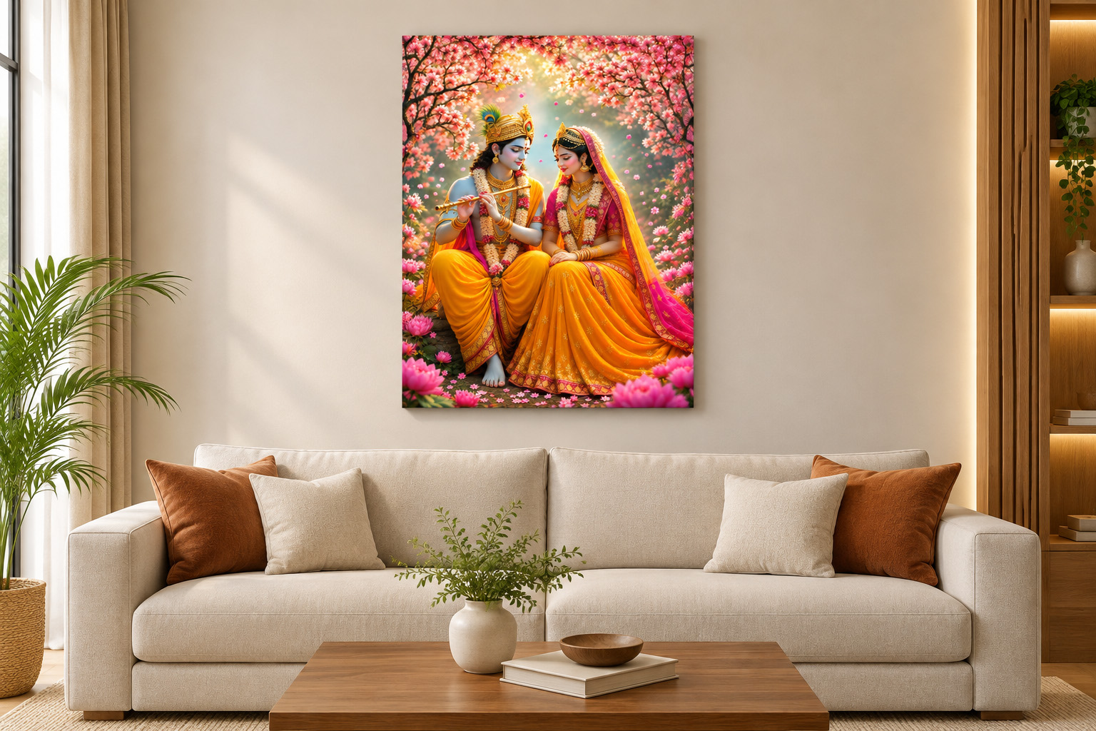 Radha Krishna Pink Blossom Wall Art