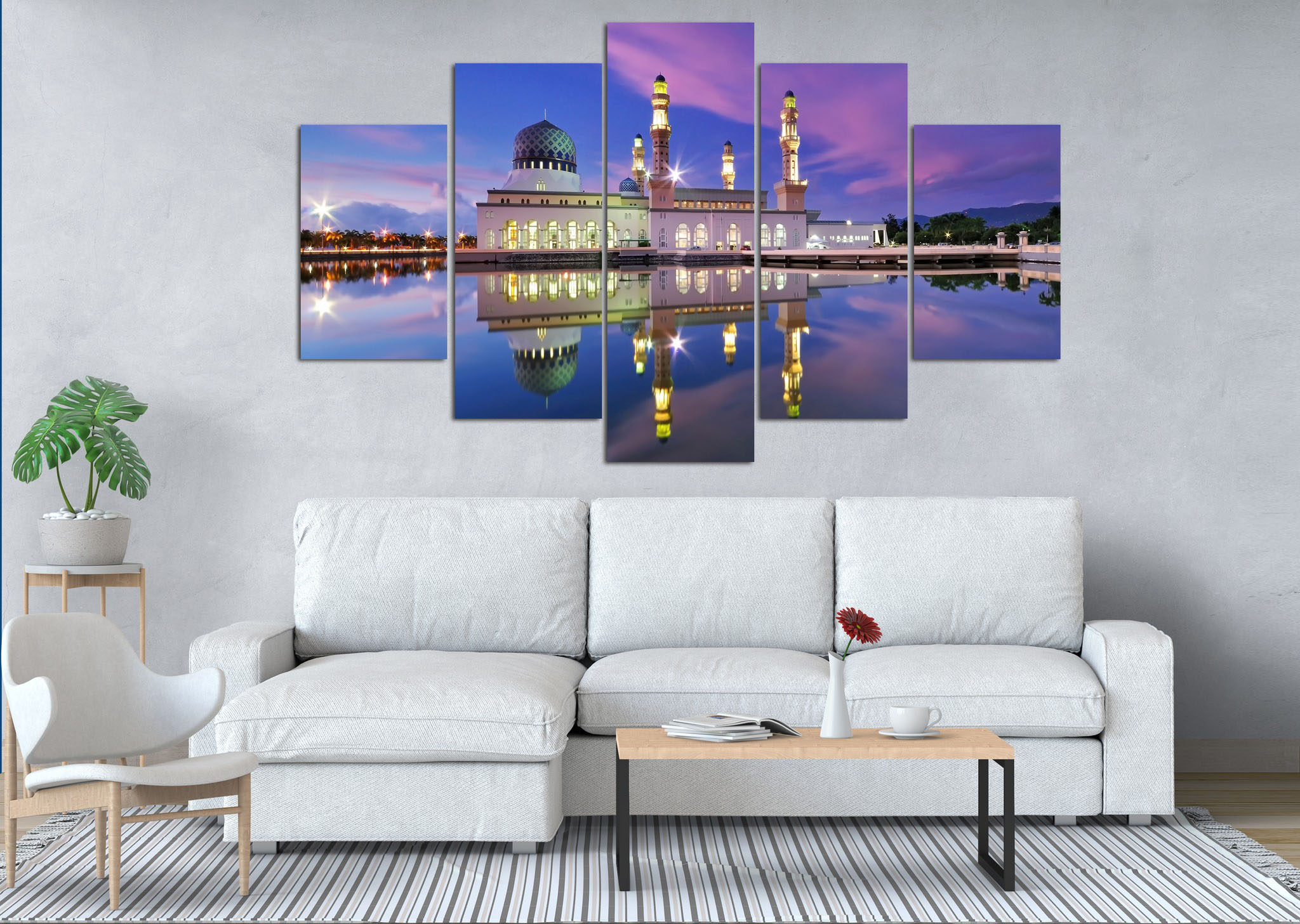 Floating Mosque Twilight 5 Panel Canvas Wall Art