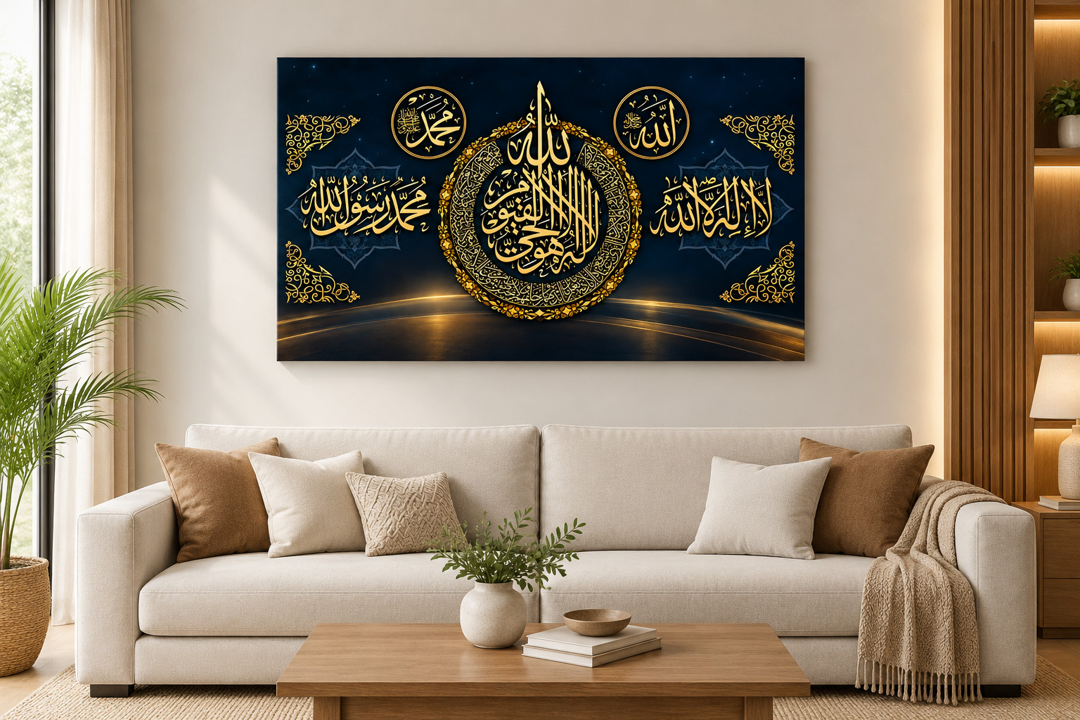 Golden Islamic Calligraphy Ayatul Kursi Single Panel Canvas Wall Art