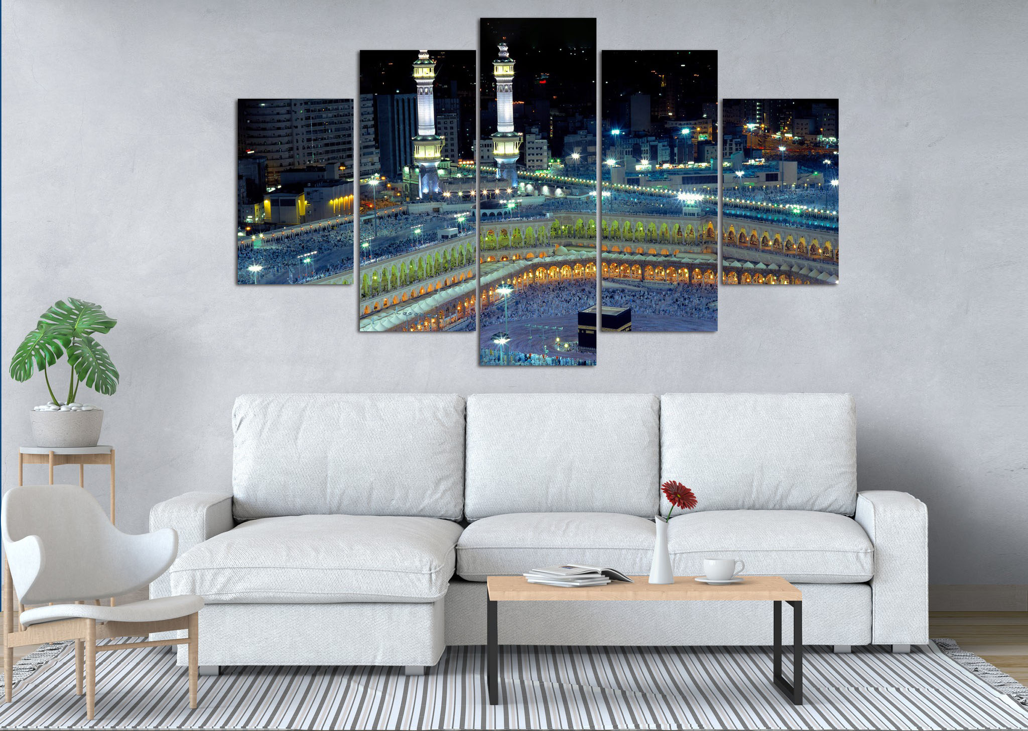 Mecca Night View 5 Panel Canvas Wall Art