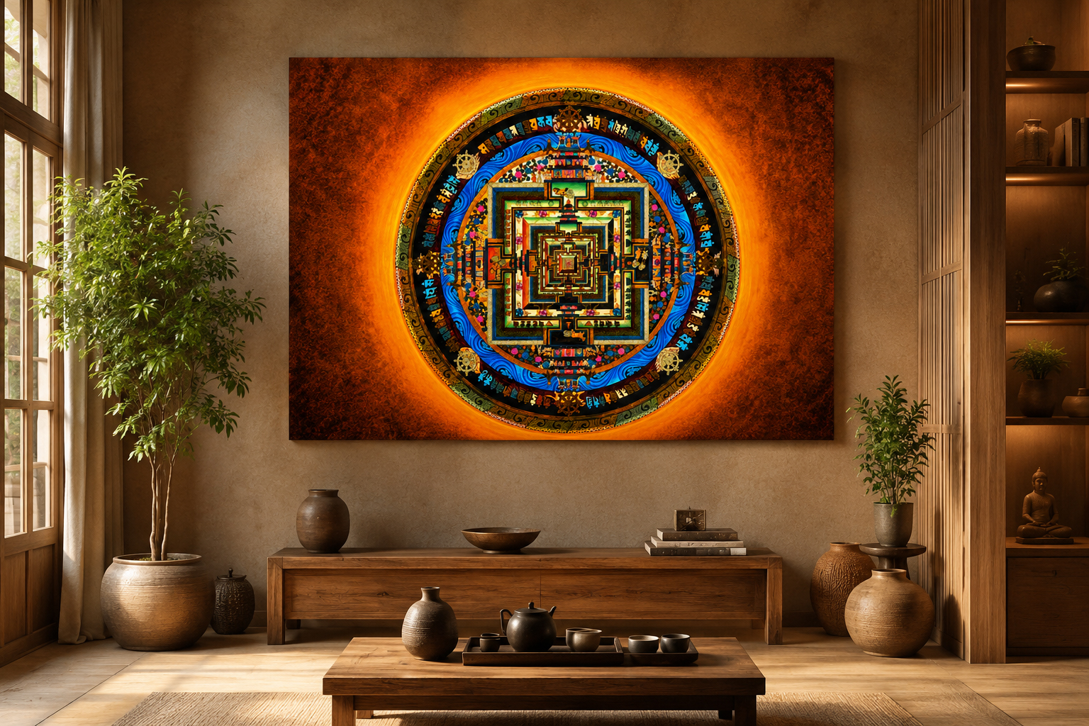 Golden Amber Mandala Wall Art