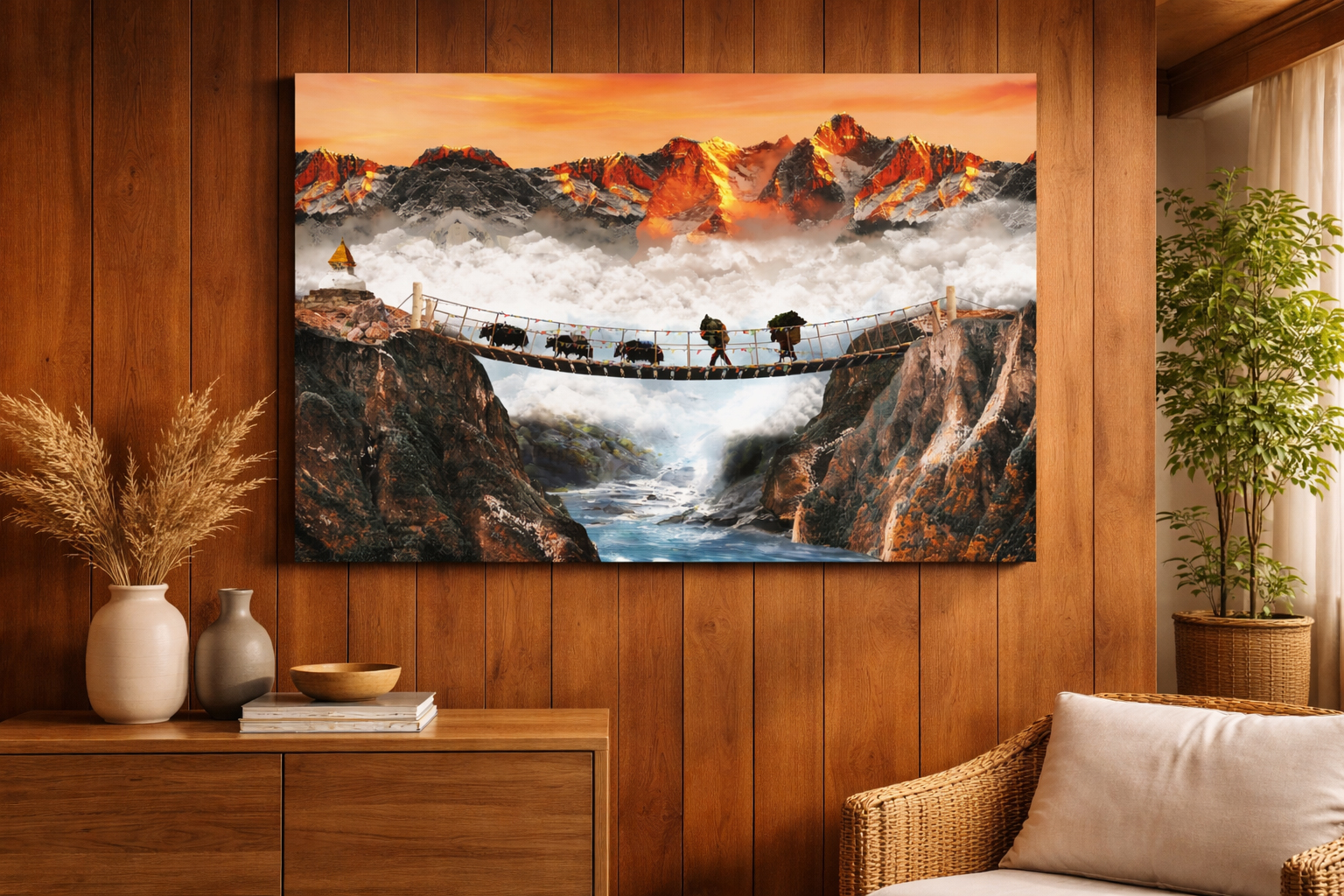 Himalayan Suspension Bridge Yak Caravan Wall Art