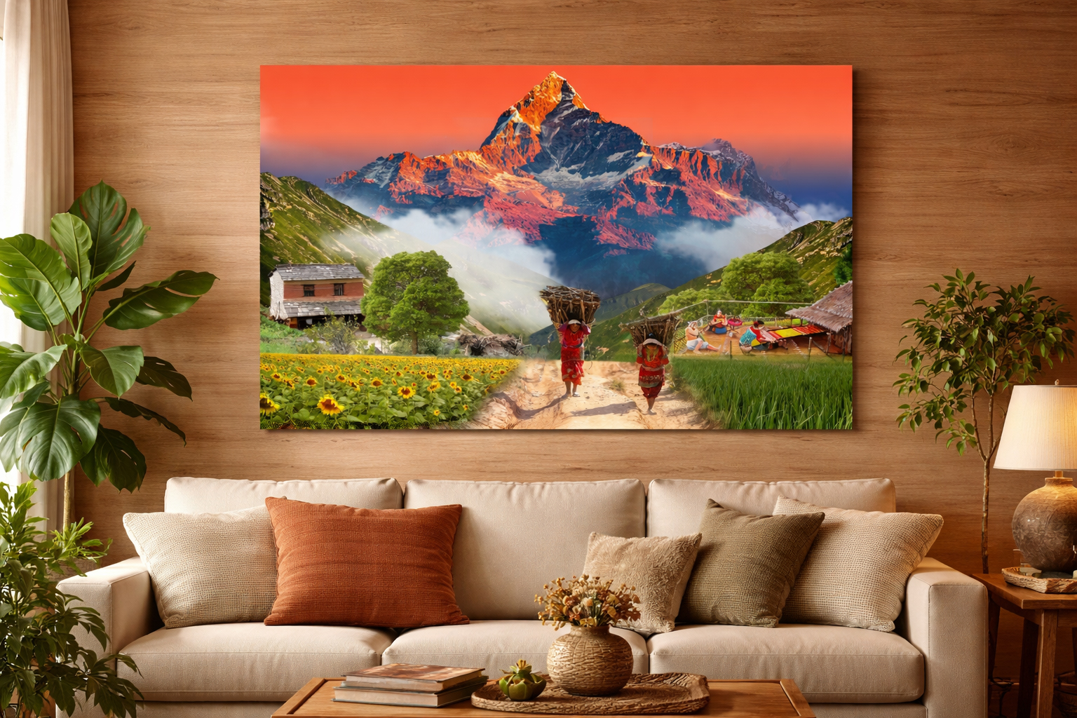 Sunset Machapuchare Rural Village Canvas Wall Art
