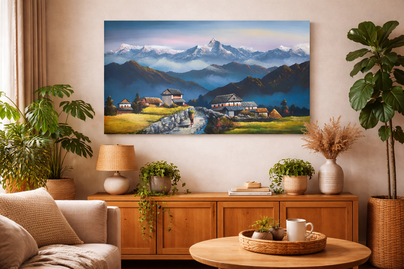 Machapuchare Village Himalayan Landscape Wall Art