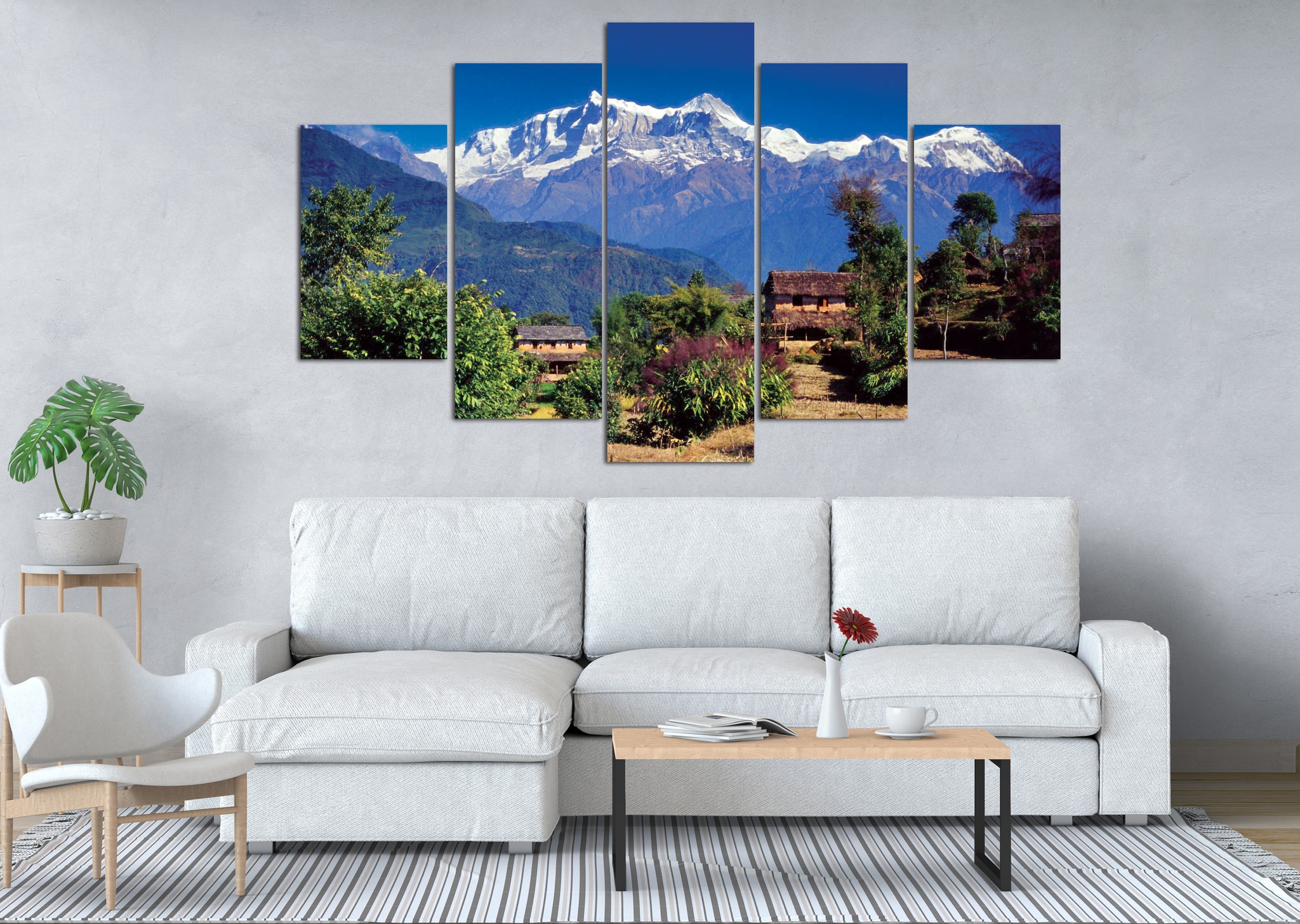 Himalayan Village Snowy Range 5 Panel Canvas Wall Art