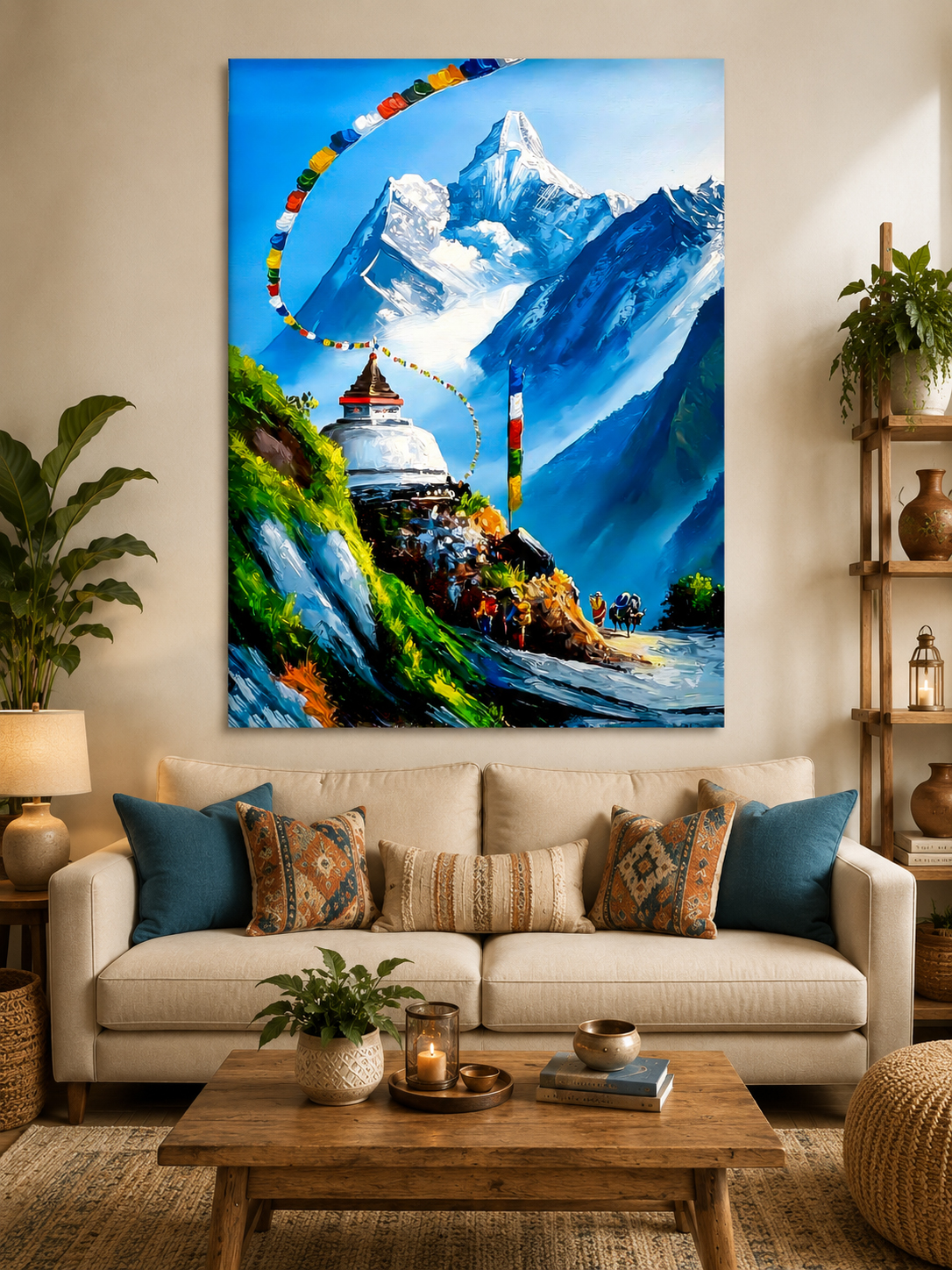 Sacred Stupa Ama Dablam Himalayan Canvas Wall Art