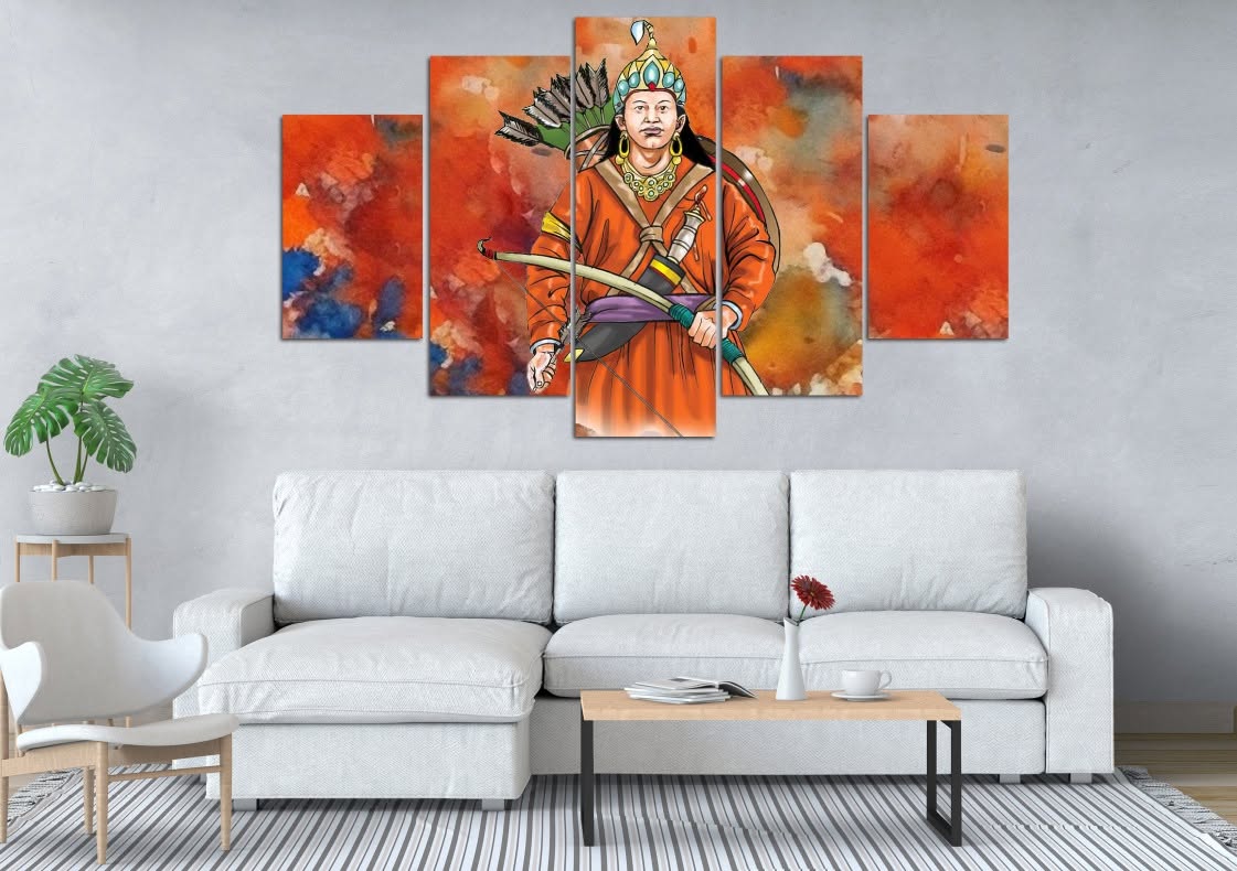 Kirat Warrior King Yalambar 5 Panel Canvas Wall Art