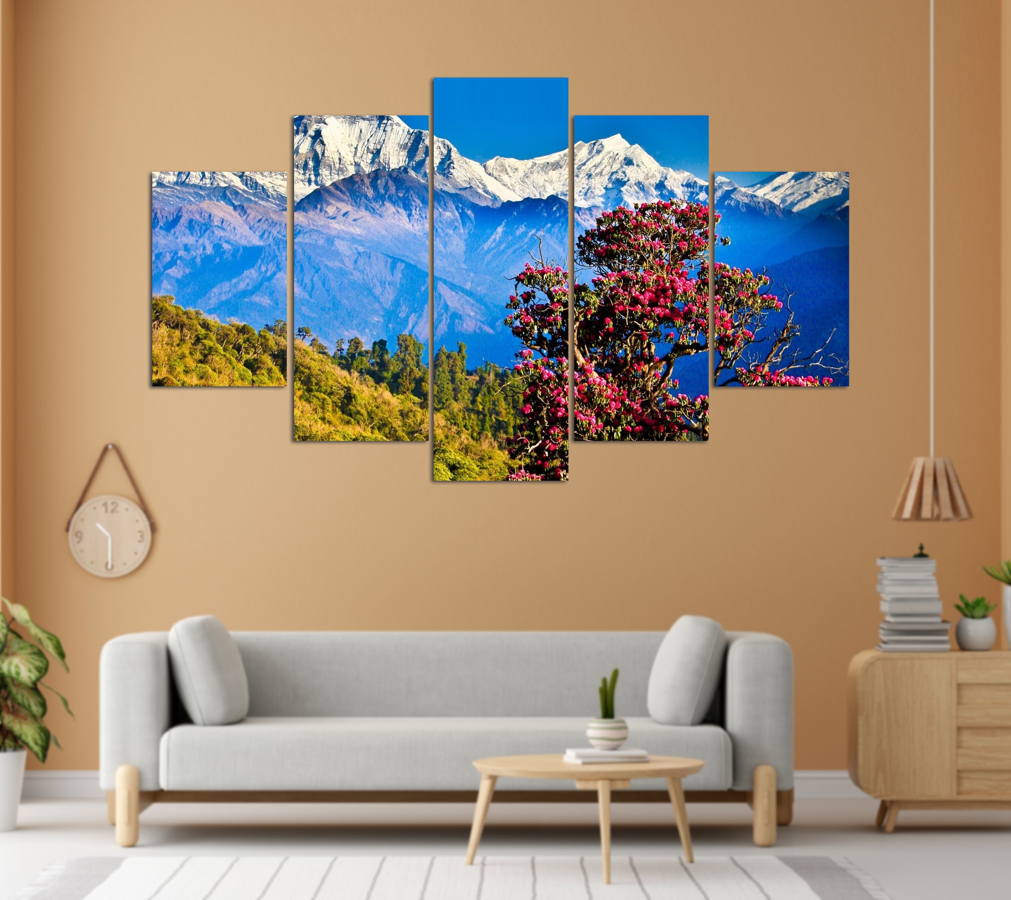 Himalayan Rhododendron Bloom 5 Panel Canvas Wall Art