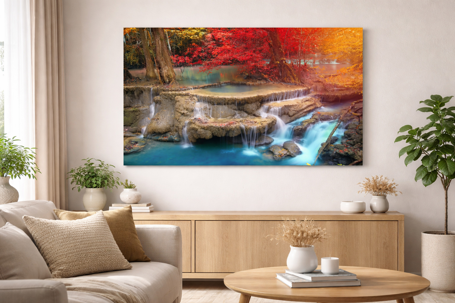 Autumn Waterfall Forest Paradise Canvas Wall Art