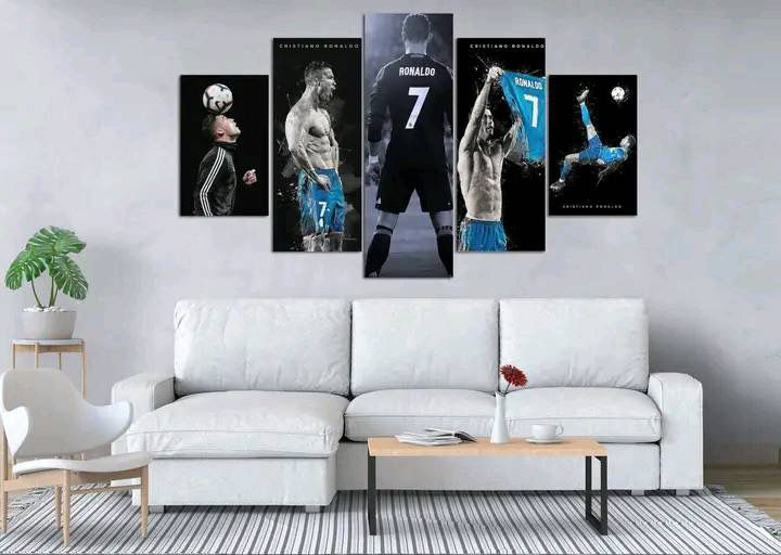 Cristiano Ronaldo Black and Blue Collage 5 Panel Canvas Wall Art