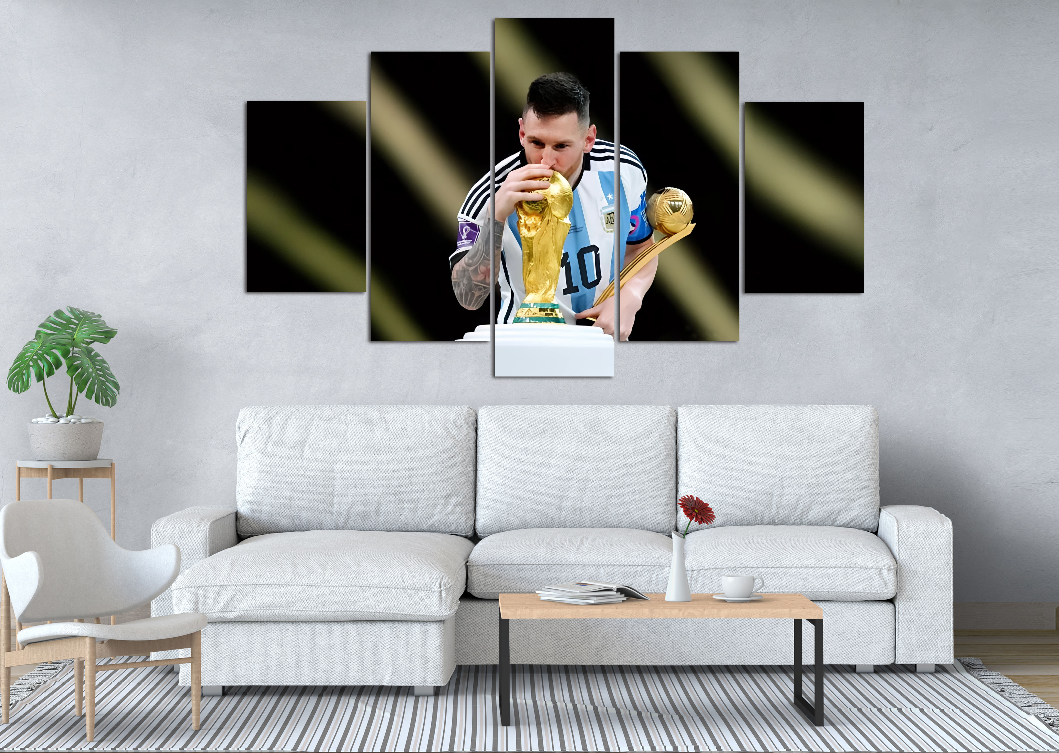 Lionel Messi World Cup Victory Kiss 5 Panel Canvas Wall Art