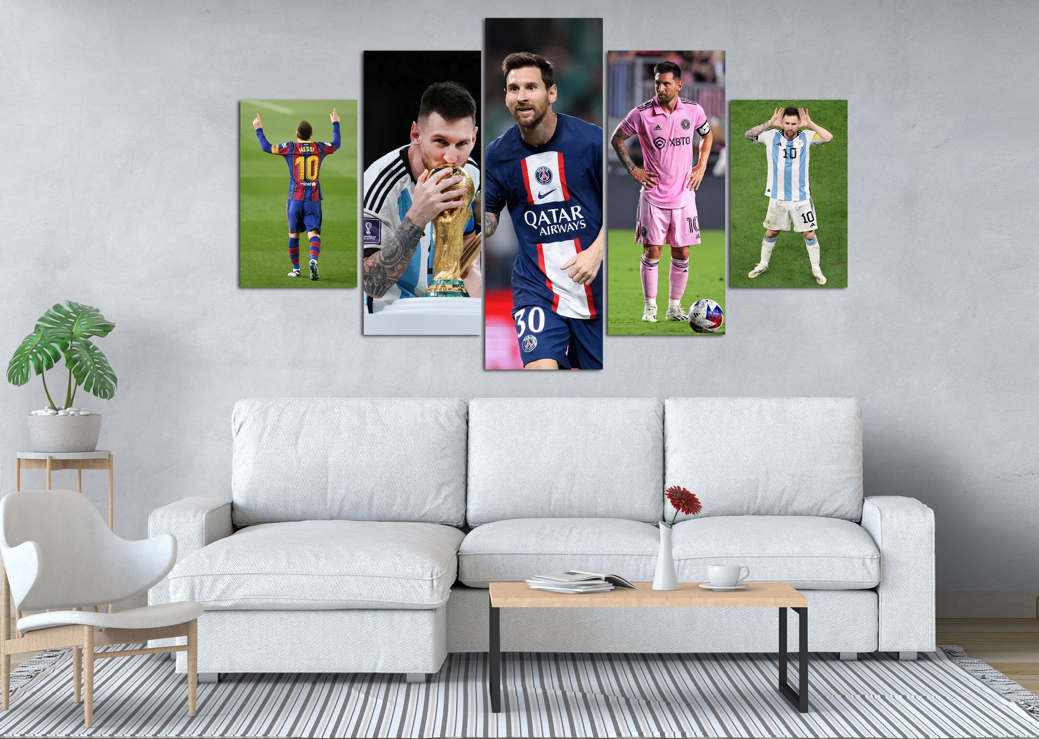 Lionel Messi Career Journey 5 Panel Canvas Wall Art