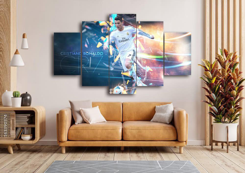 Cristiano Ronaldo CR7 Abstract Light 5 Panel Canvas Wall Art