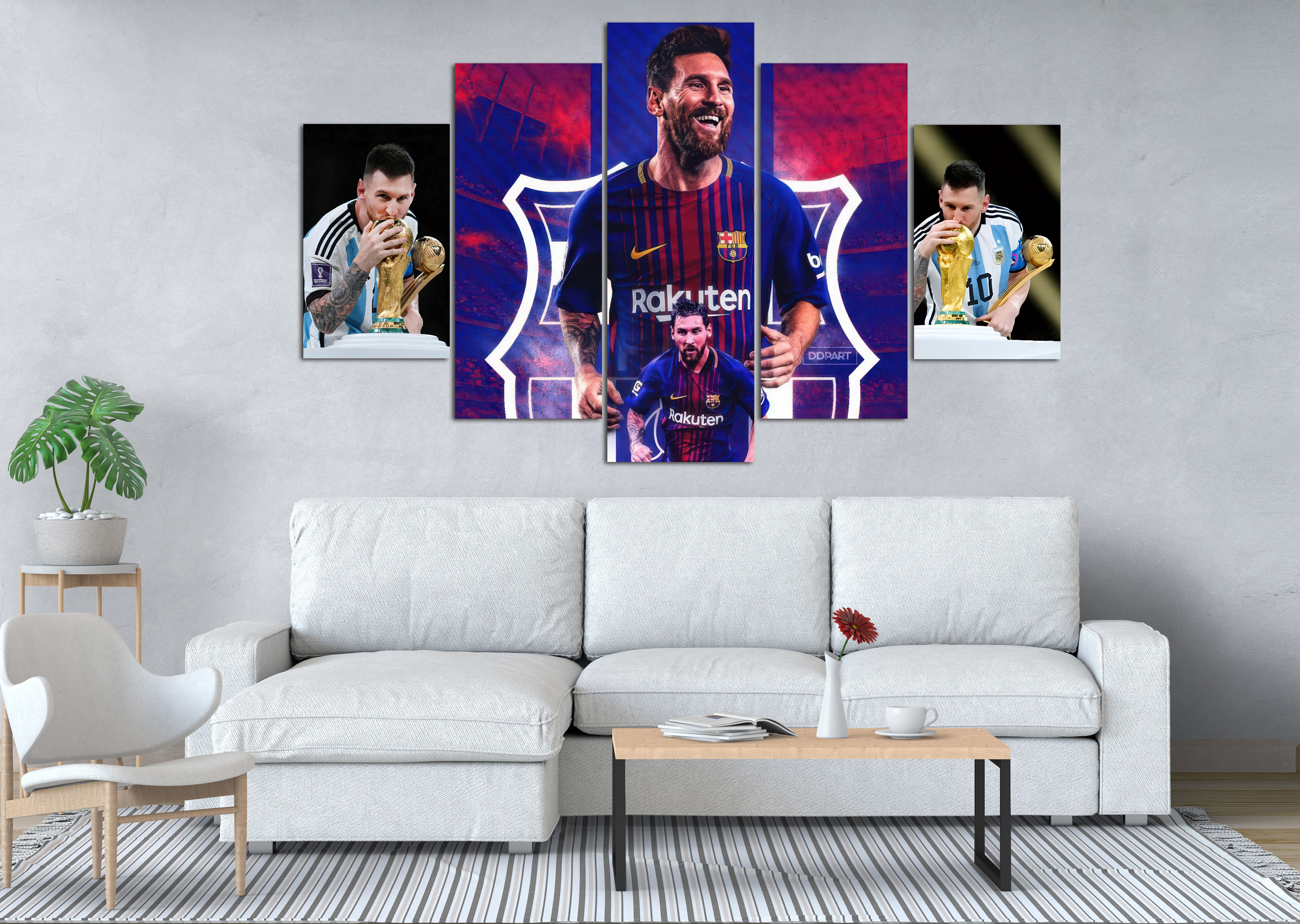 Lionel Messi World Cup Champion 5 Panel Canvas Wall Art