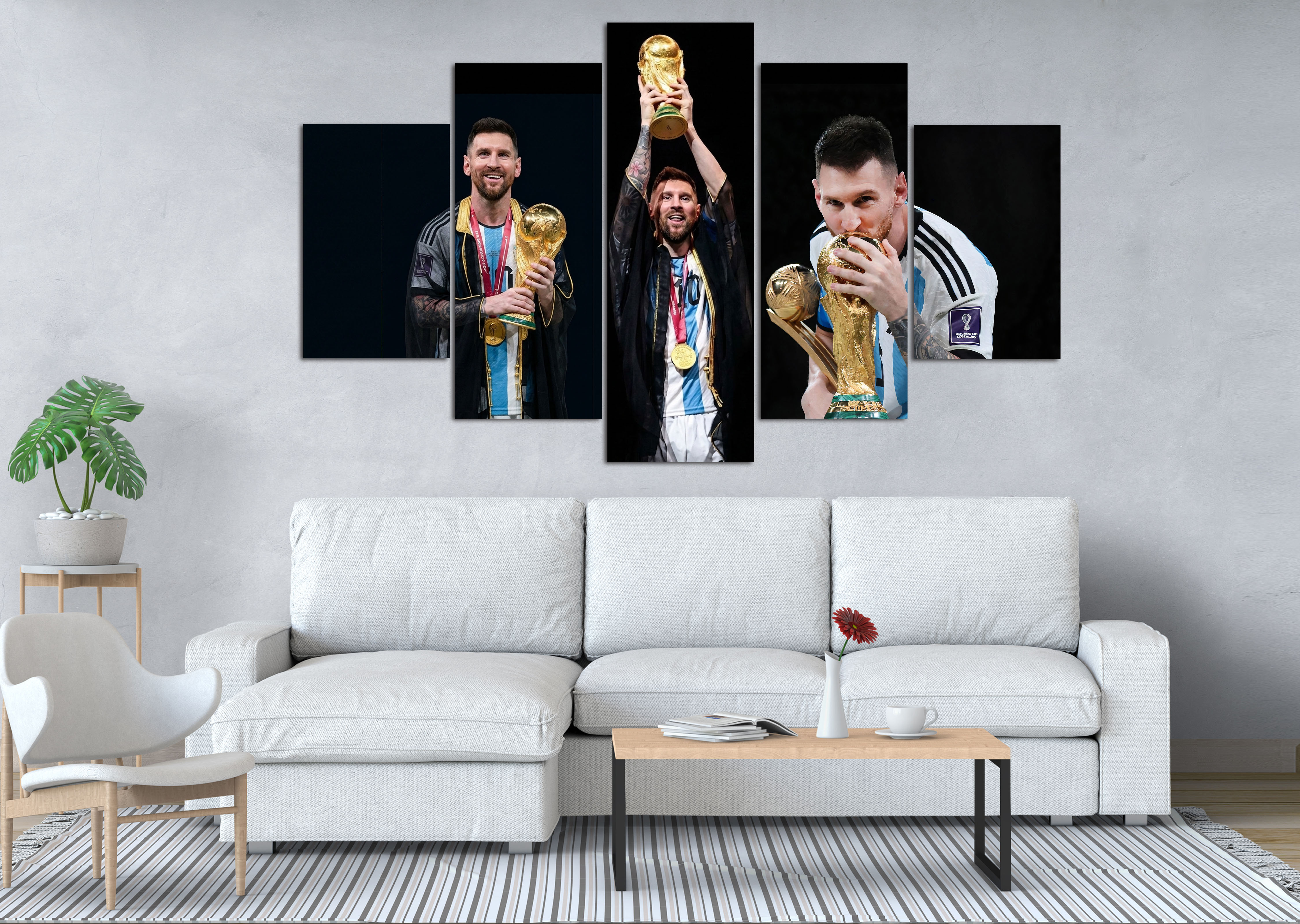 Lionel Messi World Cup Champion 5 Panel Canvas Wall Art
